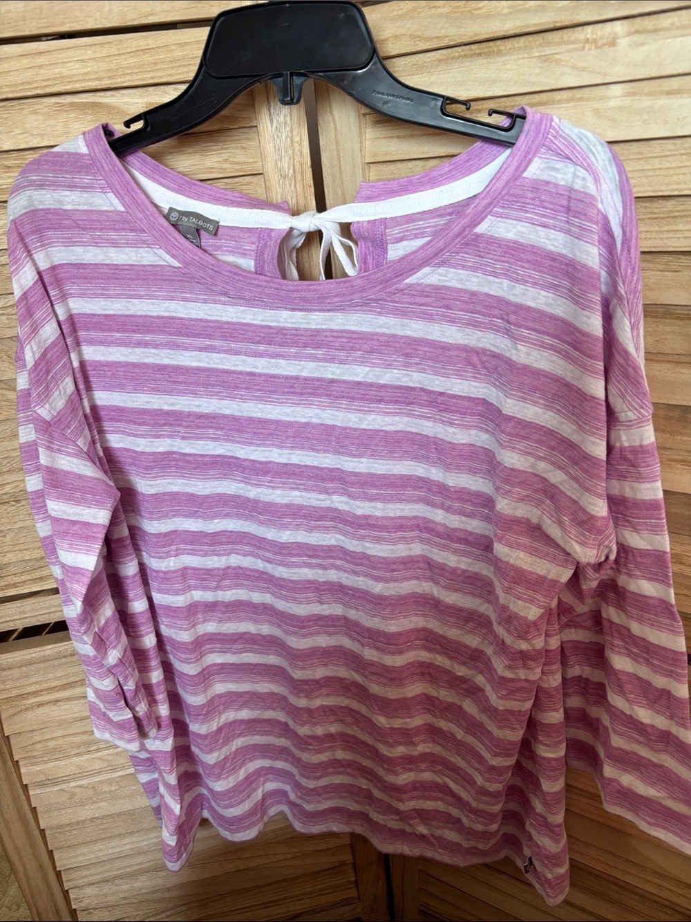 Talbots Lavender and White Slub Striped Tie-Back Long Sleeve Top XL